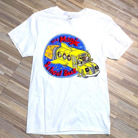 Tops - The magic school bus t shirt nostalgia ride on the yellow school bus unisex